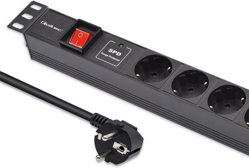 Qoltec Aluminium PDU Steckdosenleiste für 19'' RACK 1HE 16A 6xSCHUKO 1,8m