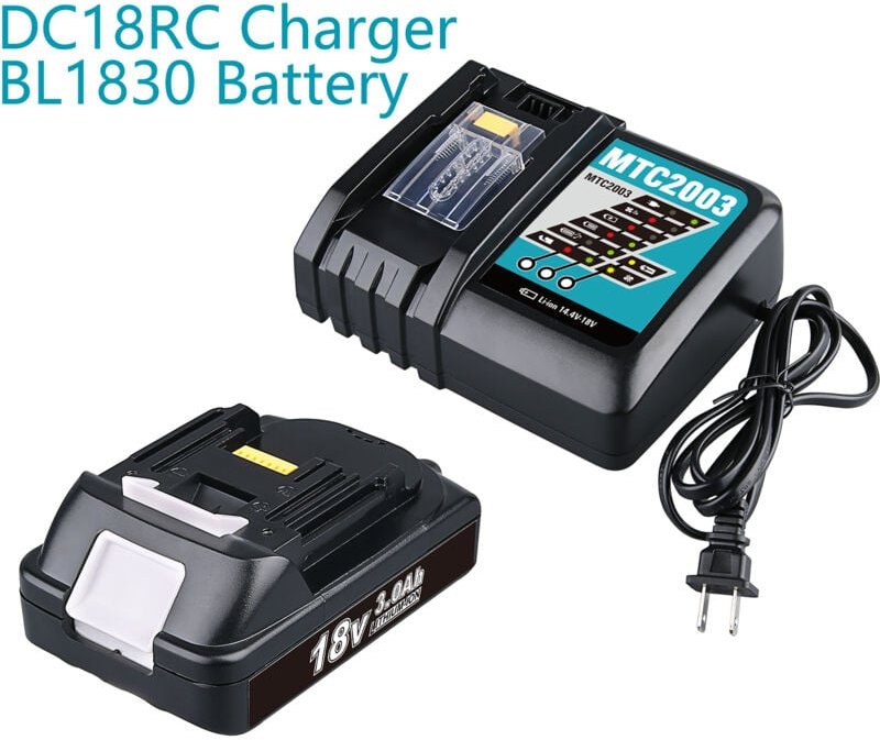 Pdstation - 18 v 3,0 Ah Akku (1 Packung) und 3 a Ladegerät DC18RC Ersatz, kompatibel mit Makita 18 v Lithium-Ionen-Akkus...