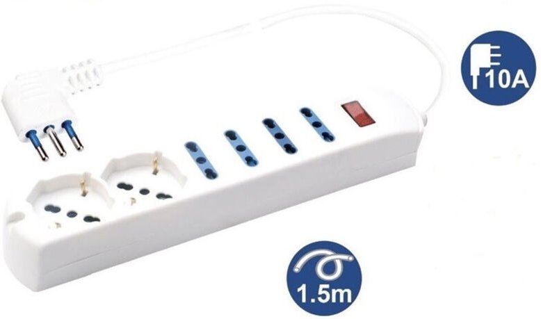 Trade Shop - MULTIPRES 2 UNIVERSAL FORSCHUNG + 4 BIPASSO 10/16A SPINA 10A CAVO 1.5 METRI 80084 -