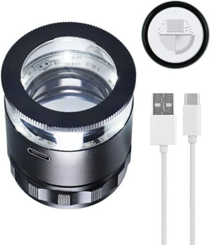 10-fache Juwelierlupe, tragbare Taschenlupe mit 6 LEDs, wiederaufladbare Lupe mit 25 mm Sichtfeld, für Schmuck, Edelstei...