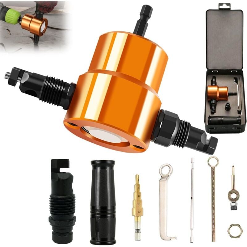 Jalleria - Blechknabber-Set, Doppelkopf-Elektrobohrer-Plattenschneider, 360 Grad verstellbare Blechwerkzeuge, Plattensch...