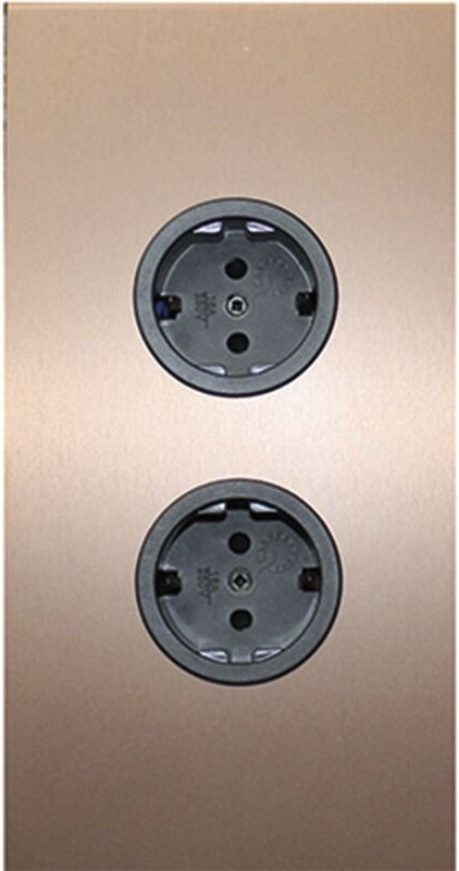 Caressi Ecksteckdose 2ST220 - Steckdose 2fach für die vertikale Montage in einer Ecke, Edelstahl kupfer, 230V