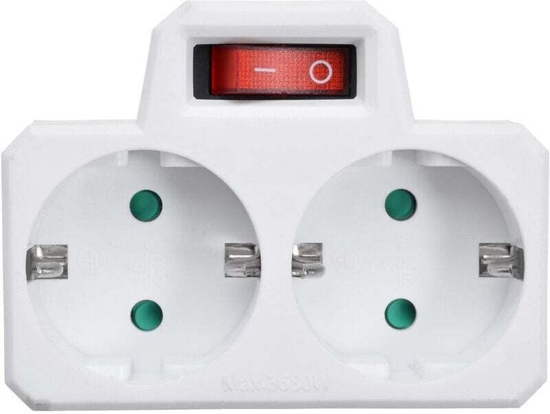 2-fach Steckdosenleiste mit Schalter, französische Steckdosen, weiß