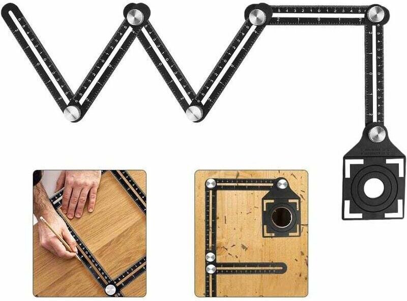 Multi-Winkel-Messlineal, Winkellehre aus Aluminiumlegierung, sechsseitiges Klapplineal und Keramikfliesen-Lochsucher für...