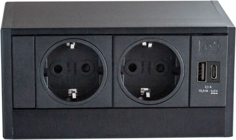 R-Dock Steckdosenelement 2xSchuko, usb-a + c Charger schwarz - Tischsteckdose, 2 Schukosteckdosen, 1 usb-a- + 1 USB-C-Ch...