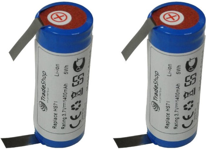 Trade-shop - 2x Premium Li-Ion Akku 3,6V/3,7V 1400mAh 18500-Zelle 52mm x 18,5mm mit U-Lötfahnen 5mm
