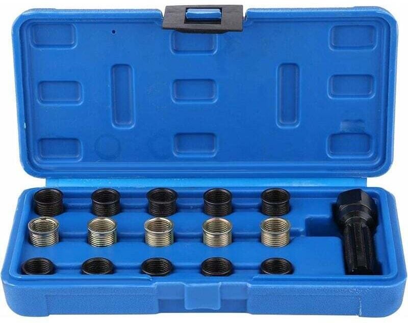 Zündkerzengewinde-Reparatur-Werkzeugsatz, 16-teilig, 14 mm x 1,25 M16-Gewindebohrer mit Koffer, tragbares Zündkerzen-Hel...