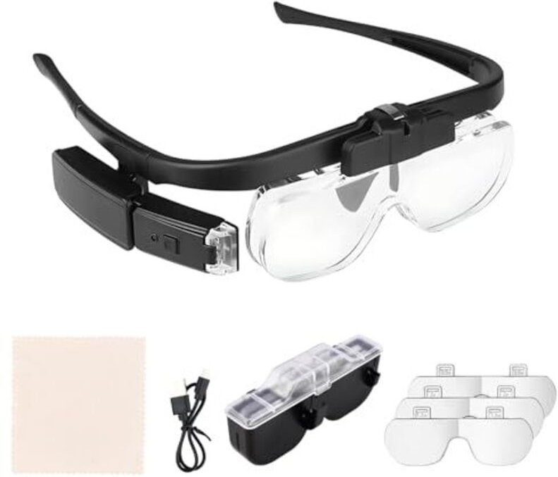Lupe mit 2 verstellbaren LED-Leuchten, stapelbar, 3 Lupen für Damen und Herren, 6 Vergrößerungsstufen: 1,5x, 2,0x, 2,5x,...
