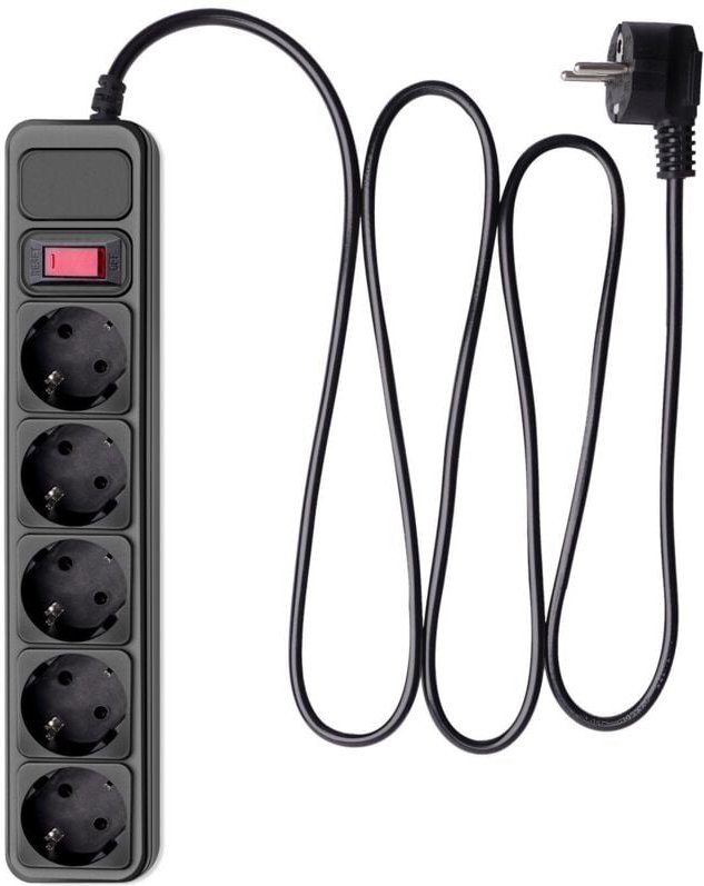 Akyga AK-SP-06B Überspannungsschutzleiste mit 5 Steckdosen, CEE 7/3 (Typ F), 3 m