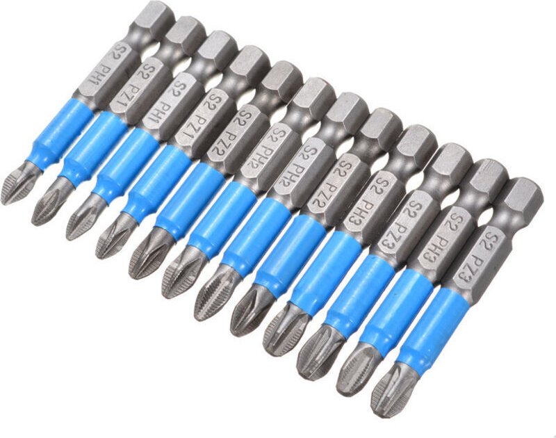 Set mit 12 magnetischen Kreuzschlitz-Schraubendreherbits mit 1/4"-Sechskantschaft für elektrische Bohrmaschinen (PZ1, PZ...
