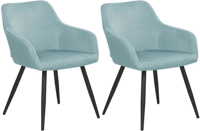 Esszimmerstuhl 2er Set Hellblau Samtstoff mit Schwarzen Metallbeinen Retro-Design Polsterstuhl Wohnzimmer Essbereich Flu...