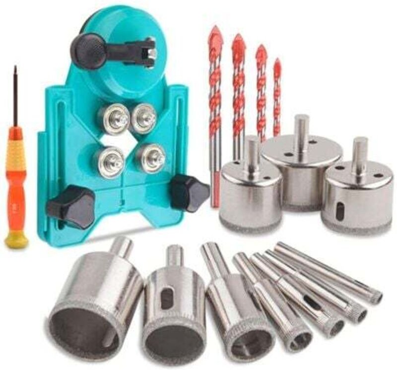 Diamantbohrer-Set, Lochsägen-Set mit 10 Stück 6–50 mm Lochsäge, Bohrlochsucher, 4 Stück Glasbohrer für Keramik, Glas, Fl...