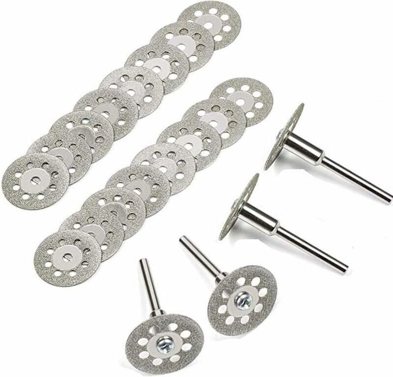 Diamant-Trennscheibe, 20 Stück, 22 mm, Diamant-Trennscheiben mit 4 Dornschäften für Rotationsscheiben für Dremel-Rotatio...