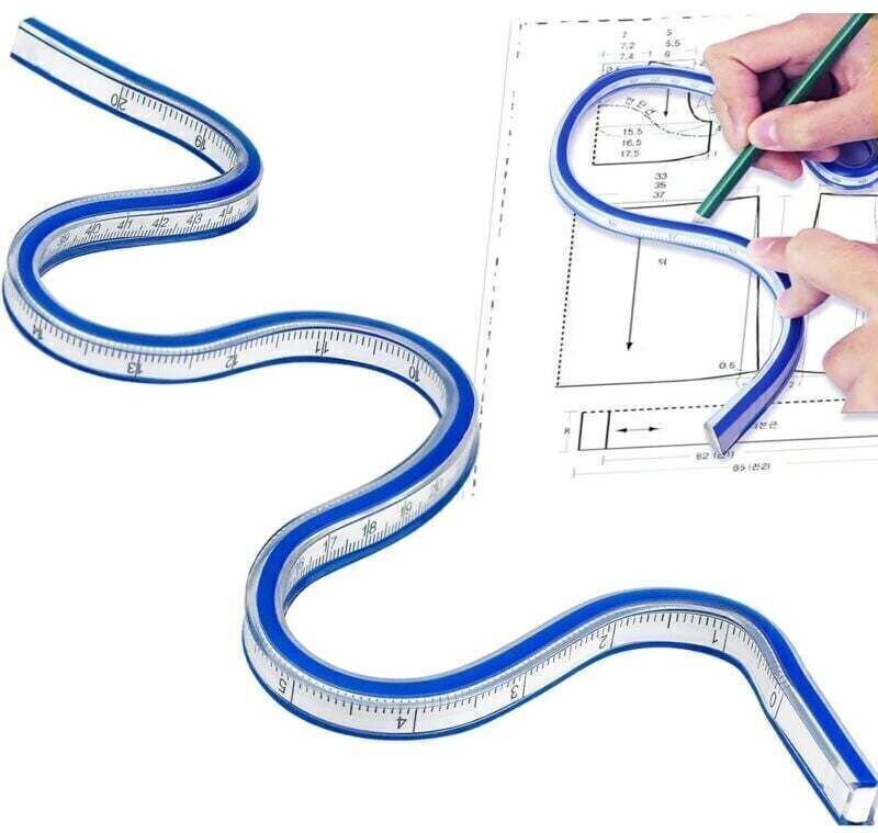 Flexibles Lineal, 50 cm PVC-Lineal, biegsames, gebogenes Lineal, doppelseitiges Kunststoff-Schlangenlineal für Büro, Sch...