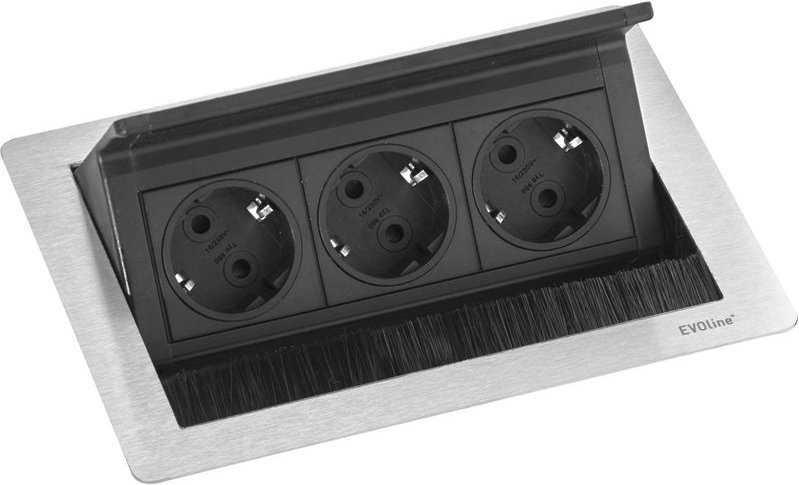 Schulte - Evoline Flip Top Push s Einbausteckdose 3-fach, 230V - 3500W, Edelstahl