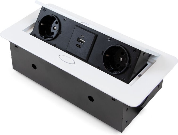 Desktop-Multistecker Atom 26 Lite, 225x111mm, 2 Schukosteckdosen, 1 usb Typ a, 1 usb Typ c, Zamak-Stahl-Kunststoff, Weiß...