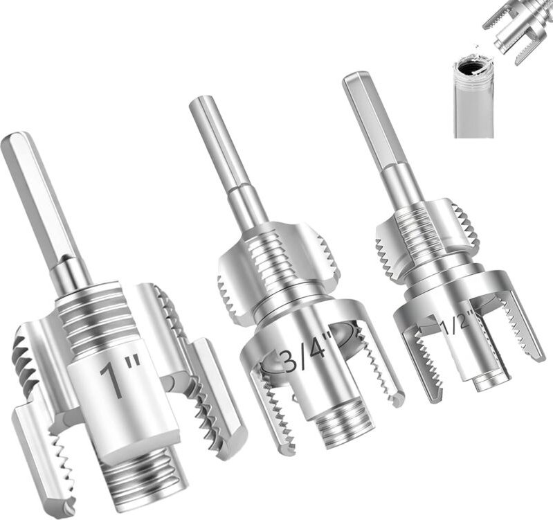 3er Set PVC-Gewindeschneider für Rohre – Rohrgewinde Werkzeug 1/2", 3/4", 1", Innen- & Außengewinde, Bohrmaschinenkompat...