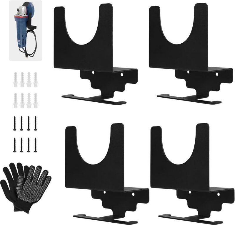 Pack of 4 Wall Mount Angle Grinder Holder with Screws, 115 mm 125 mm Flex Bracket Wall Tool Holder Angle Grinder Organis...