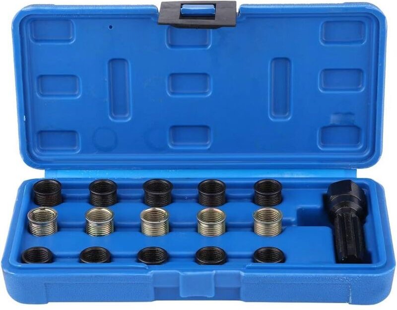 16-teiliges Zündkerzengewinde-Reparaturset M14 x 1,25 mm, Zündkerzenkappensatz 14 mm x 1,25 mm Gewindebohrer
