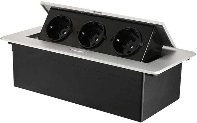 Versenkbare Einbausteckdose mit 3 Ausgängen zur Verwendung auf der Arbeitsplatte, als Tisch- oder Bodensteckdose für Küc...