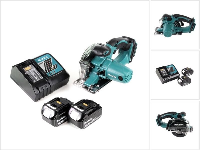 Makita DCS 552 RT 18 V Akku Metall Handkreissäge 136 mm + 2x 5,0 Ah Akku und Lader + Sägeblatt und Schutzbrille