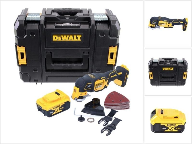 DeWalt DCS 355 NT Akku Oszillierer Multitool 18 V Brushless + 1x Akku 5,0 Ah + Zubehör + TSTAK - ohne Ladegerät