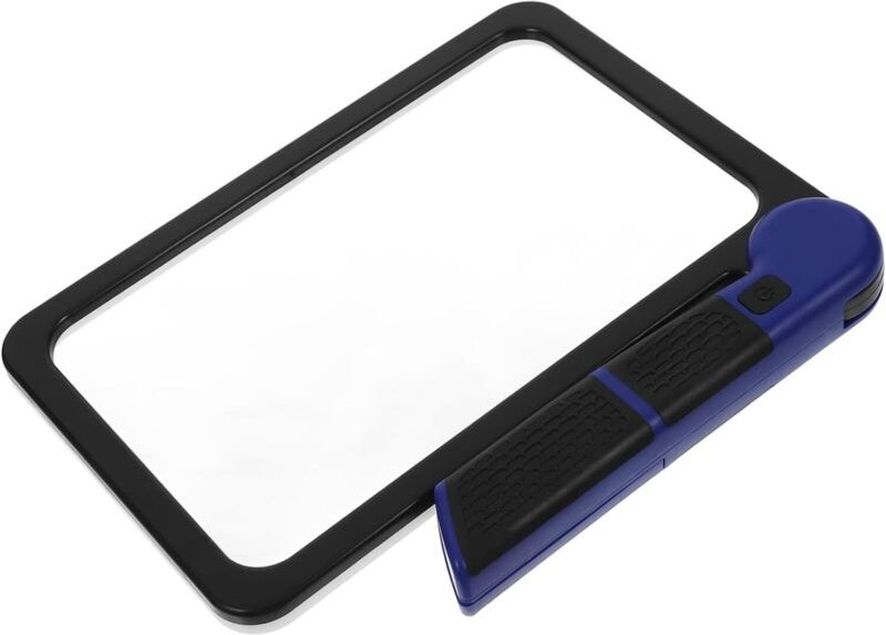 5-fache Leselupe für ganze Seiten, beleuchtete Faltlupe mit 48 LEDs, rechteckige Handlupe, schwarz und blau