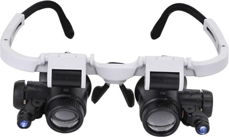 BEBUSINGOTO Verstellbare Kopfbandlupe mit LED-Licht 8X 15X 23X Lupen Fernglas Brillen Freisprechlupe