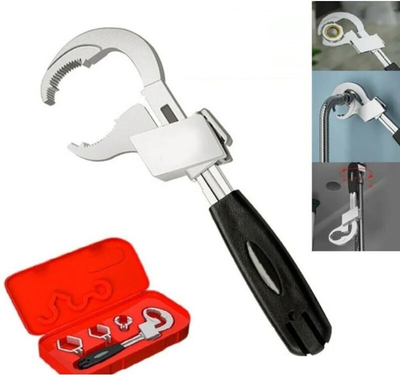 Verstellbarer Doppelschlüssel für Badezimmer, Universal-Rohrschlüssel, halbmondförmiger verstellbarer Schraubenschlüssel...