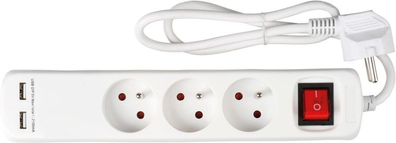 Expert Line 487419 Block 3 Steckdosen Schalter Mit Doppel-Ports Usb, Weiß
