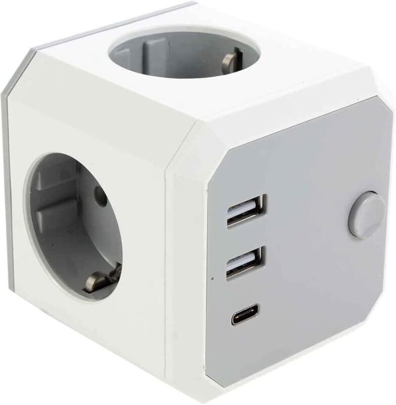 Steckdosenwürfel, USB-Steckeradapter, 4-fach-Steckdosenleiste mit 2 USB- und 1 Typ-C-Anschluss, 7-in-1-Steckdosenleiste ...
