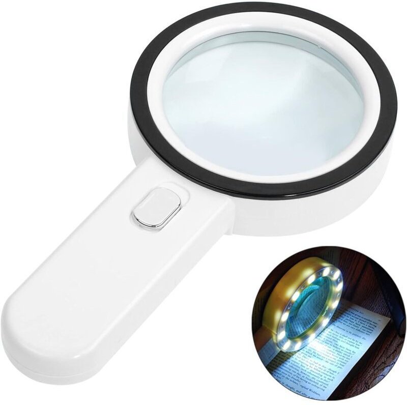 Beleuchtete Leselupe, 30-fache Vergrößerung mit 12 LEDs, Handlupe, beleuchtete Lupe zum Lesen, für Schmuck, Senioren, Se...