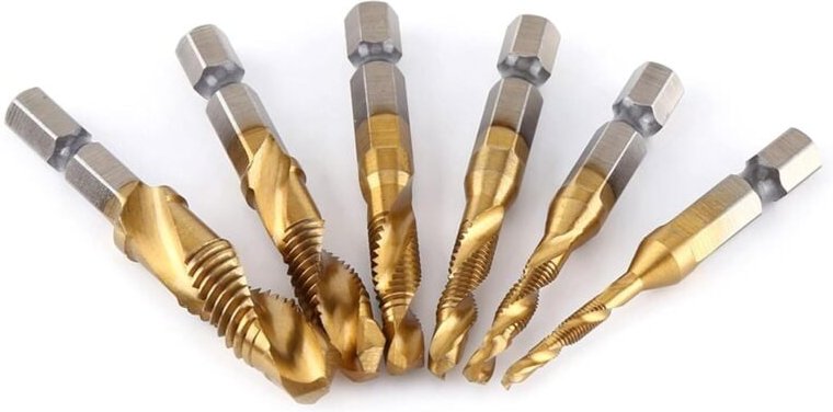 6-teiliger HSS-Gewindebohrer, 1/4-Zoll-Sechskantschaft, metrisches Gewindebohrer-Set, Spiralgewindebohrer-Set M3-M10, ti...