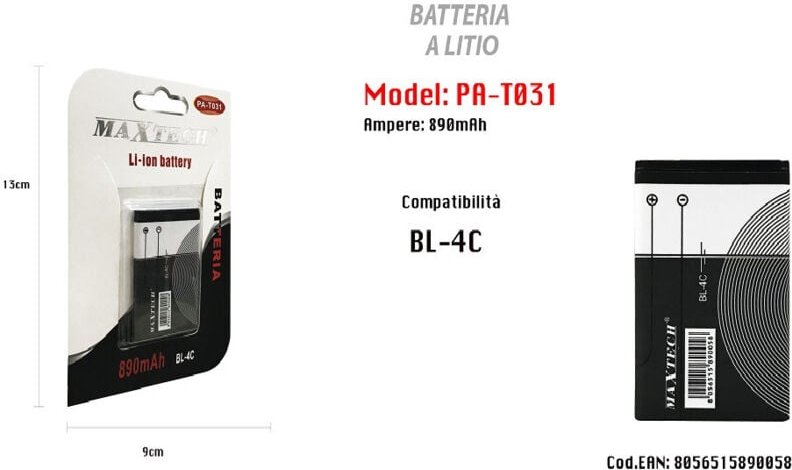 Trade Shop Traesio - Trade Shop - mit BL-4C 890 mah li-ion maxtech PA-T031 -