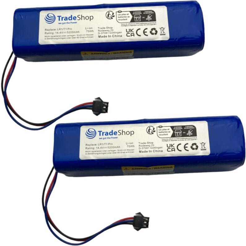 Trade-shop - 2x Li-Ion Akku 14,4V / 5200mAh für Honiture Q6, Lenovo cobbo Pro 27 Pro 27+, Lydsto Coredy L900, Mamibot eX...