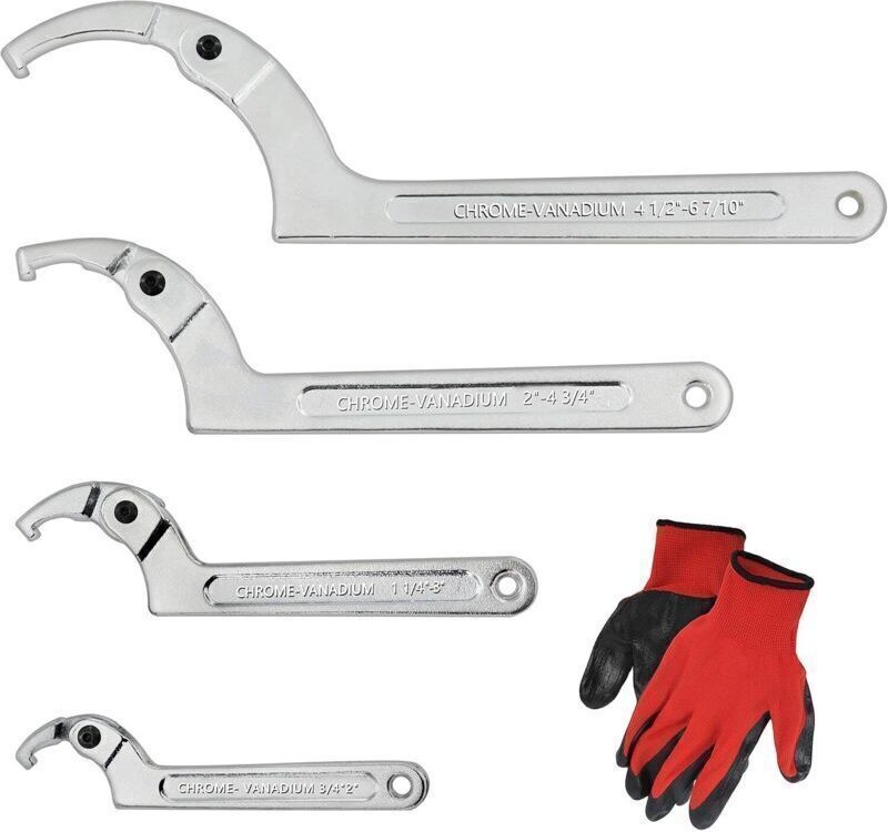 Verstellbarer C-Haken-Schlüssel, verstellbarer Stiftschlüssel für Hydraulikzylinder, Maschinen, Fahrzeuge, (4 Stück) 3/4...