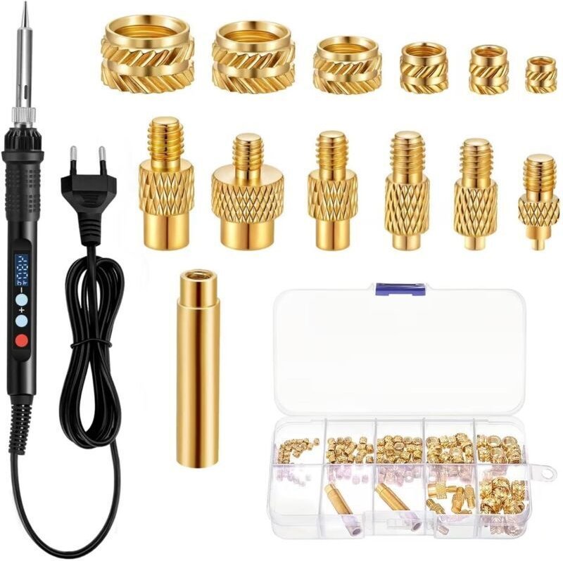 139-teiliges Lötkolben-Set, 90-W-Lötkolben mit Temperaturregelung, Gewindeeinsätze M2, M3, M4, M5, M6 und M8, Heißkleber...