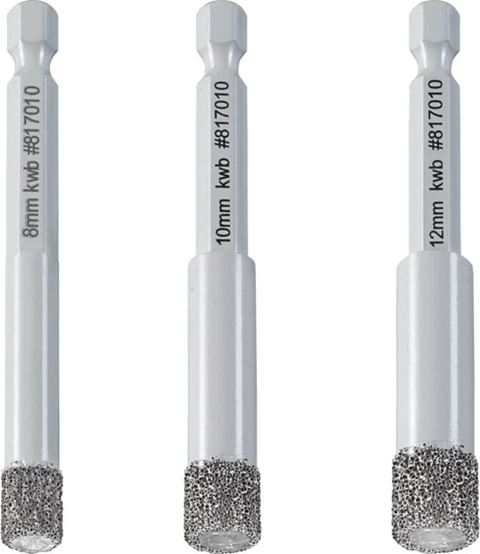 KWB - Diamant-Lochsägen Set für Trockenschnitt, 1/4' E6.3, ø 8, 10, 12 mm