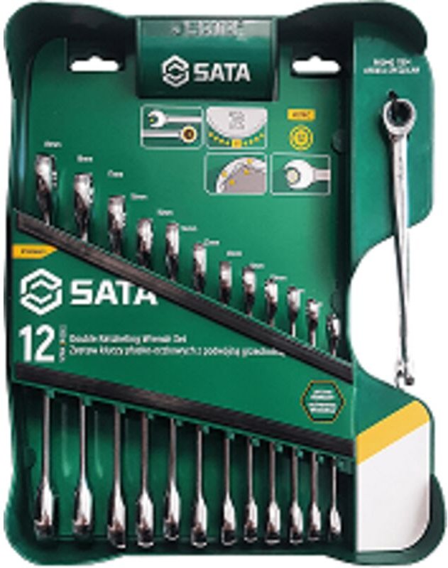 SATA Doppelratschen-Kombinationsschlüsselsatz, 13-teilig + Kreuzschlüssel