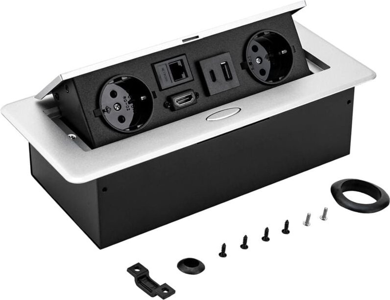 Tischplatte Versteckt Steckdose, Einbausteckdose Pop Up Tischsteckdose mit 2 16A eu Steckdosen, lan, hdmi und 5V 2A usb ...