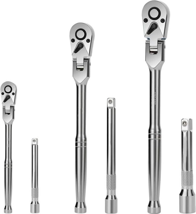 Tlily - 6-teiliges Ratschenset mit flexiblem Kopf, 1/4 Zoll, 3/8 Zoll, 1/2 Zoll, drehbarer Schraubenschlüssel mit Verlän...