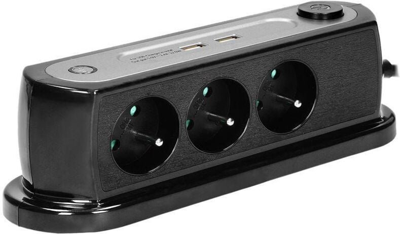 Thumbnail - Tischsteckdosenleiste 3x2P+Z, 2xUSB-Ladegerät OR-AE-13190/B schwarz