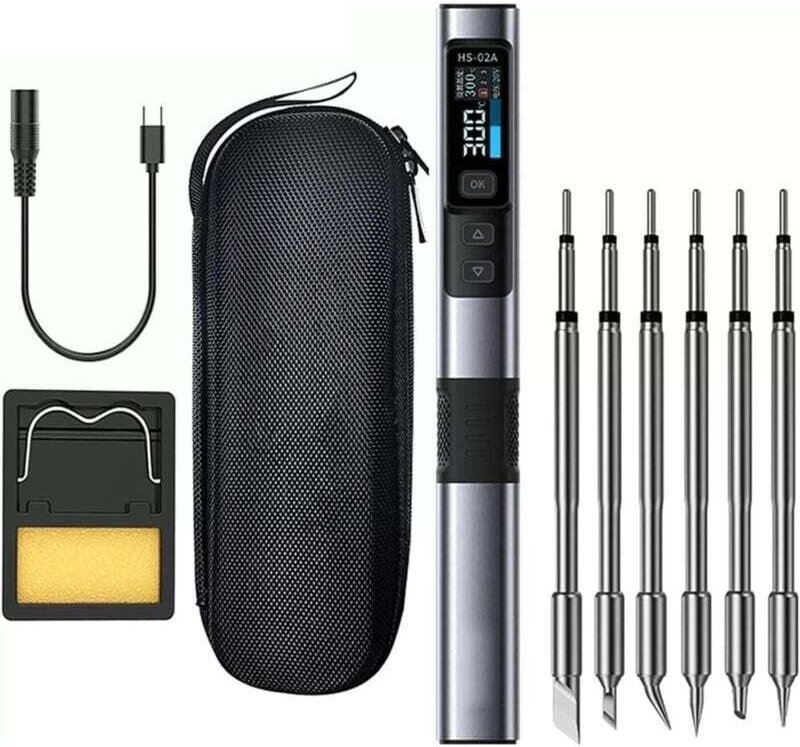Schnelllötkolben, HS-02A 100W Mini-Lötkolben-Set, PD/QC/DC 9-20V Netzteil, 100-450°C Schnellheiztemperatur, 6 Lötspitzen...