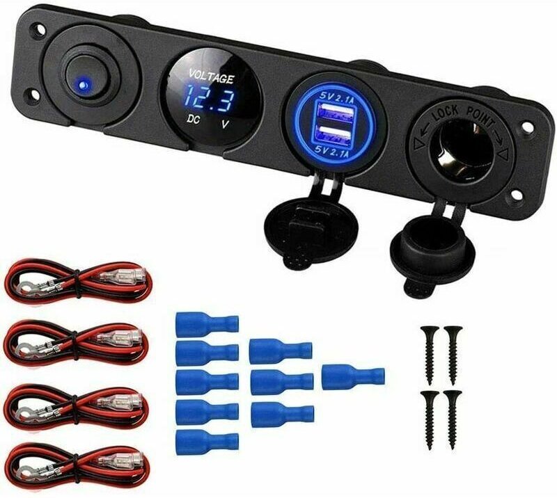 Marine-Schalttafel, 12V 4,2A Dual-USB-Steckdose mit Ladegerät, LED-Voltmeter und Zigarettenanzünder