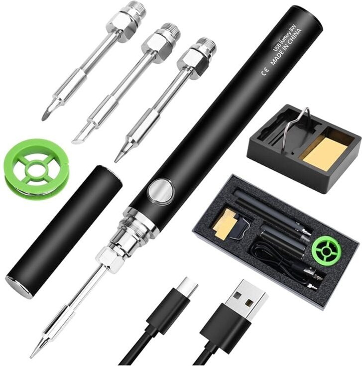 Lötkolben-Set, Kabelloser Lötkolben, Integrierter 1100-MAh-, 3 Temperatureinstellungen, Schwarz