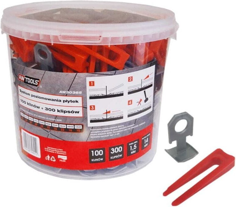 Thumbnail - AWTOOLS FLIESENNIVELLIERSYSTEM STANDARD 1,5 mm – 7–15 mm – CLIP 300 Stück + KEIL 100 Stück