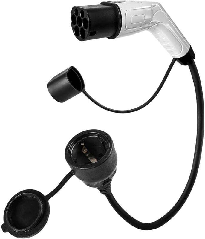 Typ-2-auf-Schuko-Adapter – Ladebuchse für Elektroautos – 16 A, 3,5 kW, 0,5 m, 230 V – Für Elektrofahrzeuge, Elektrorolle...