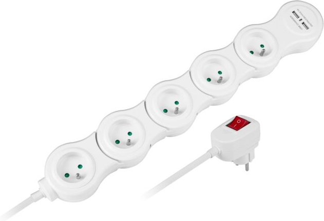 Faltbare Verlängerungsleiste „Snake“, 1,5 m, 5 Steckdosen, 2x USB, Rebel