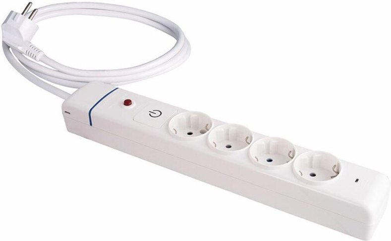 Weißes Mehrfachsteckdosenleiste mit Schalter, 4 Schuko-Steckdosen