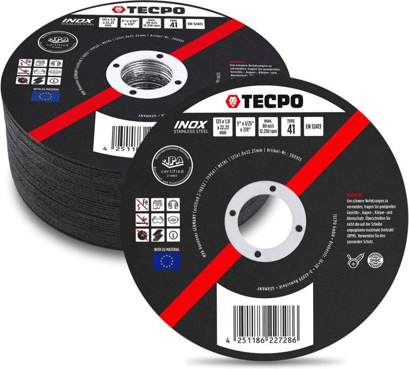 TECPO Trennscheibe Ø 125 mm Winkelschleifer Flexscheiben für Stahl, Metall und Edelstahl (INOX) 1.0 mm 22.23 mm Metalltr...